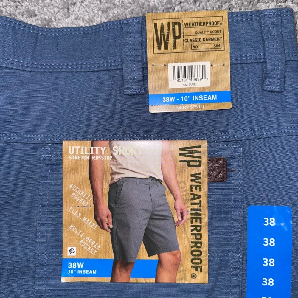 Weatherproof Utility Short Mens Stretch Rip-Stop Blue 38 NEW